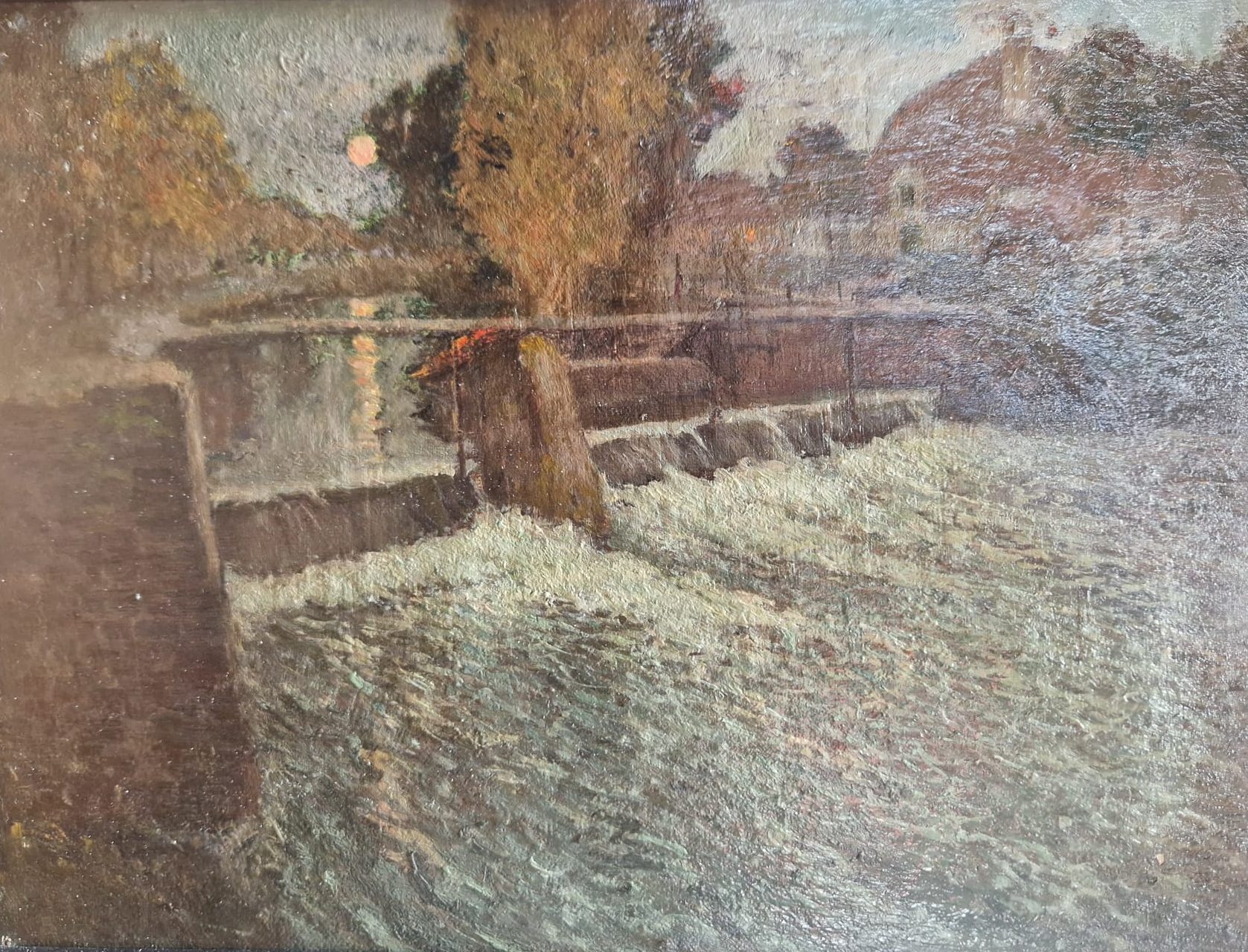 Paysage nocturne de rivière – École française (XXe siècle) — peinture originale